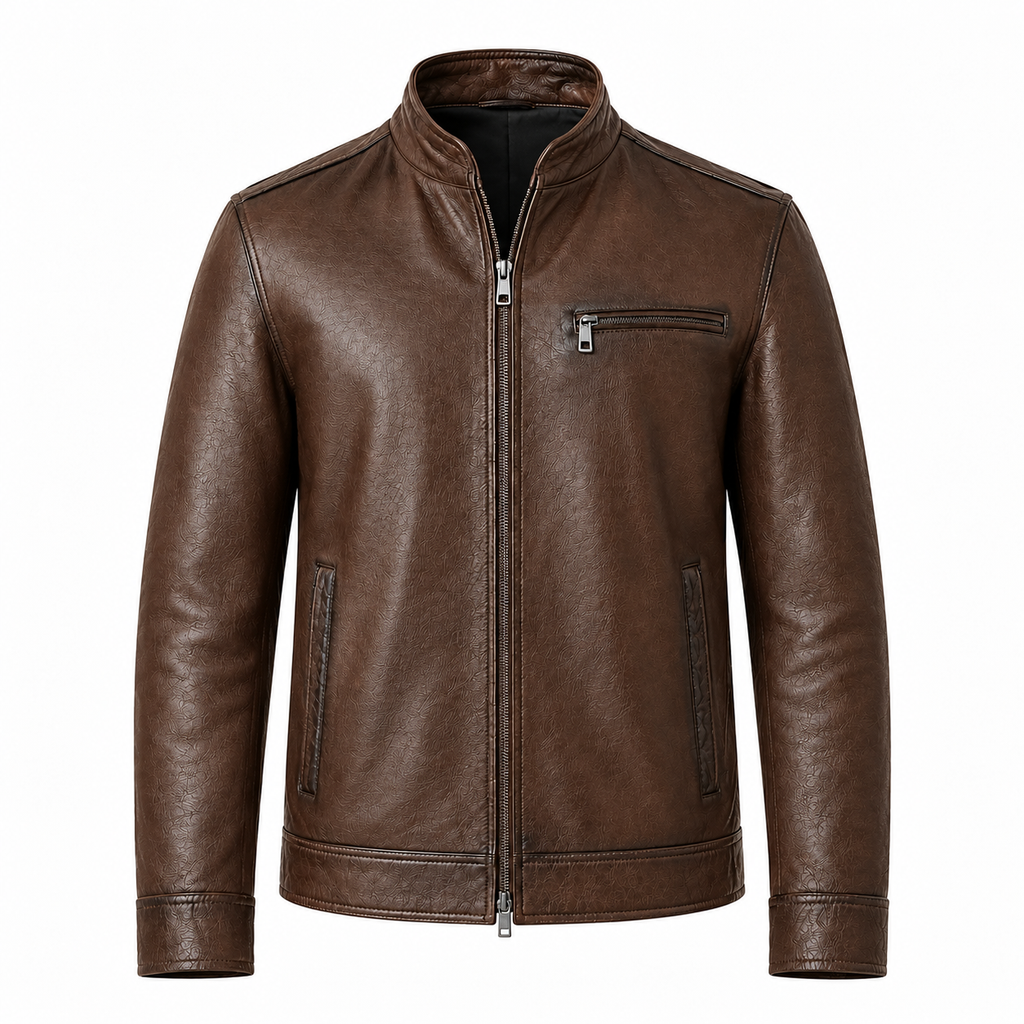 Men's Brown Leather Bomber Jacket